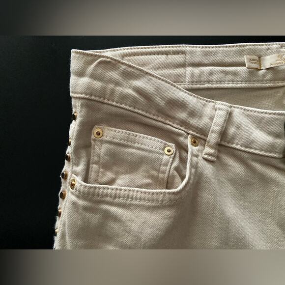 ZARA WOMAN ‘Cigarette Leg’ Studded Cream Denim Jeans sz 4 - Picture 7 of 16